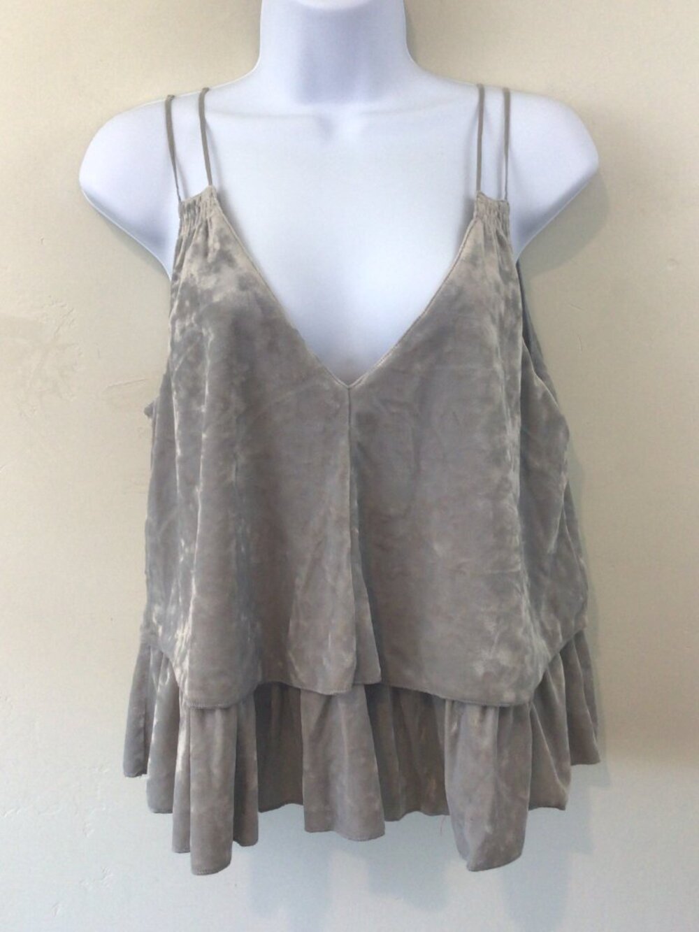 3/$10💕 aerie Gray Crushed Velvet Strappy Layered Shirt Tank Top